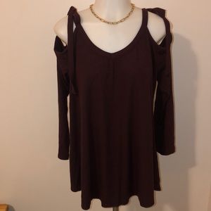 She + Sky Maroon Cold Shoulder Blouse
